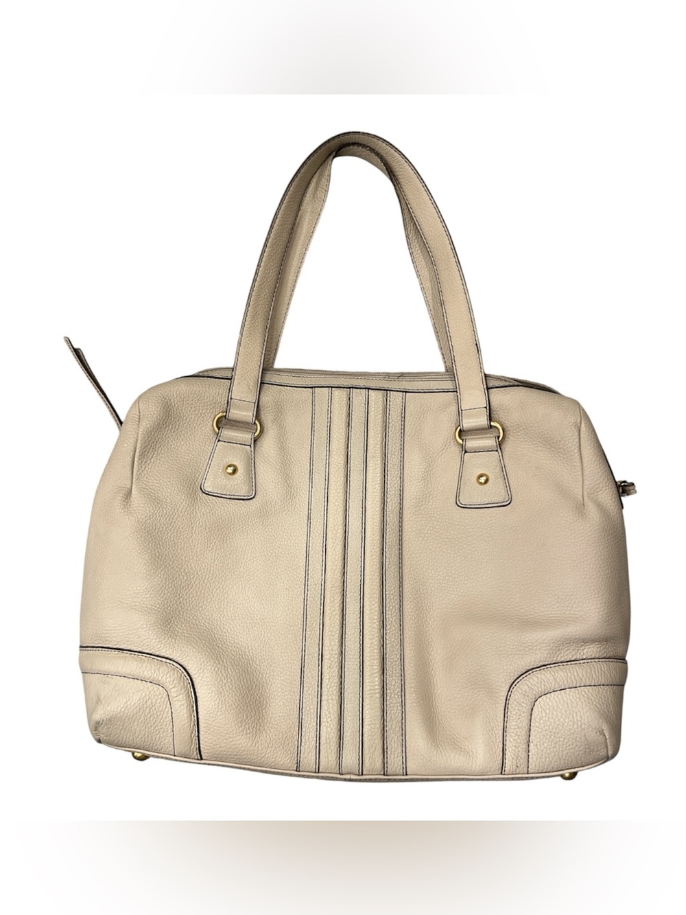 Franklin Covey Cream Beige Full Grain Leather Satchel Tote Bag Purse Organizer